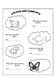 English Worksheet: colour and complete