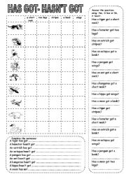 English Worksheet: HAS GOT/HASNT GOT ANIMALS (2)