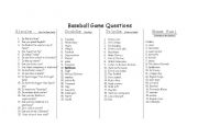 English worksheet: Baseball Game Card