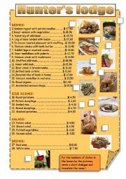 English Worksheet: RESTAURANTM MENU - Hunters specialities