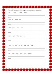 English Worksheet: Unscrambling Sentences