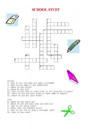 English worksheet: school stuff crossword
