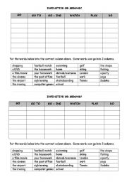 English Worksheet: Common verbs / gerund or infinitive with go