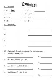English worksheet: numbers, plural question