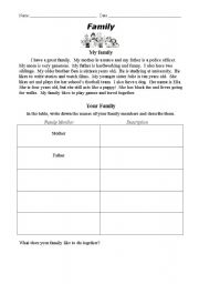 English worksheet: Family Descriptions