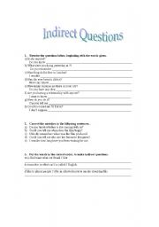 English worksheet: Indirect Questions