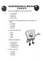 English worksheet: SpongeBob SquarePants House Party (Part 1)
