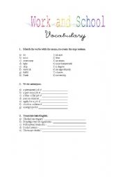 English worksheet: Work and School- vocabulary