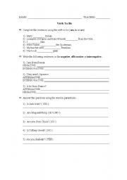 English worksheet: VerbToBe Worksheet