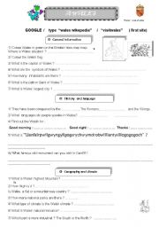 English Worksheet: a Wales webquest