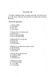 English Worksheet: The Phone Call