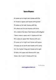 English Worksheet: Space Rhymes