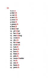 English worksheet: EMERGENT READERS     CH  WORDS  USEFUL LIST