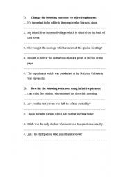 English Worksheet: relative clauses reduced