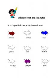 English worksheet: What colour are the pets?