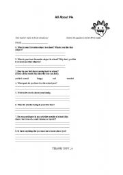 English Worksheet: all about me