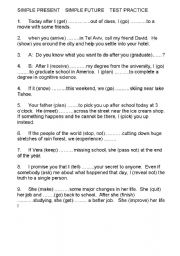 English worksheet: SIMPLE PRESENT  SIMPLE FUTURE TEST