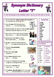 English Worksheet: Synonym Dictionary, Letter 