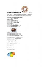 English Worksheet: Song: Shiny happy people by R.E.M (Commands-Instructions)
