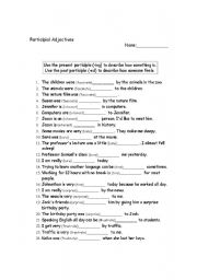 English Worksheet: Participial Adjectives