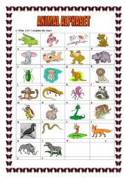 English Worksheet: ANIMAL ALPHABET- Complete