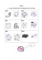 English worksheet: Final Ck Vocabulary Words Sound K