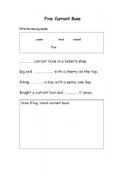 English worksheet: Five Currant Buns
