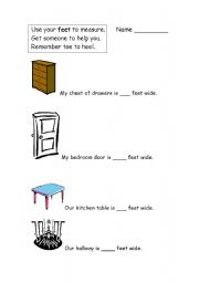 English worksheet: Use your feet to measure