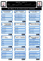 English Worksheet: The Who wants to be a millionaire worksheet