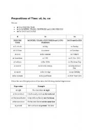 English Worksheet: Prepositions of Time