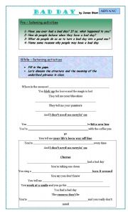 English Worksheet: SONG: Bad Day by James Blunt