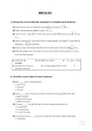 English Worksheet: Test - idiomatic expressions and modal verbs
