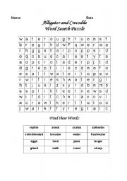 English worksheet: Alligators and Crocodiles Word Search