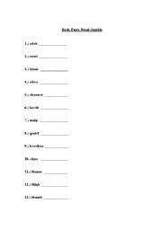 English Worksheet: Body Parts Word Jumble
