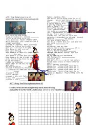 English Worksheet: Mulan song: Youll bring honor to us all
