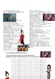 English worksheet: Mulan song: Youll bring honor to us all