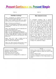 English Worksheet: Present Simple vs. Present Continuous