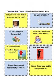 English Worksheet: Conversation Cards  Good and Bad Habits  1 of 2