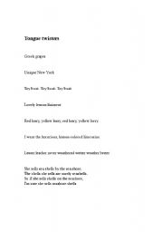 English worksheet: Tounge Twisters