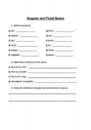 English Worksheet: Singular and Plural Nouns