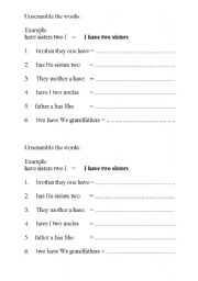 English worksheet: Unscramble the words