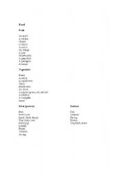 English worksheet: Food Vocabulary linked to countable and uncountable nouns.