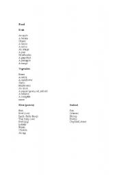 English Worksheet: Food Vocabulary linked to countable and uncountable nouns.