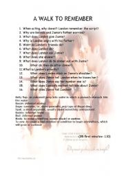 English Worksheet: A walk to remember second part