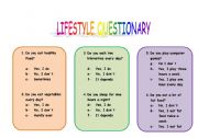 English worksheet: Livestyle questionary