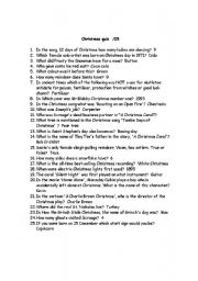 English Worksheet: CHRISTMAS QUIZ QUESTIONS