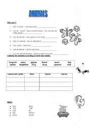 English worksheet: Animals