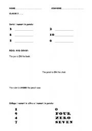 English Worksheet: in on under & numbers