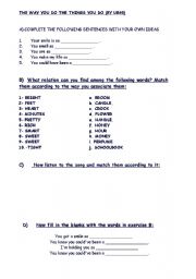 English worksheet: The way you do the things you do (listening)