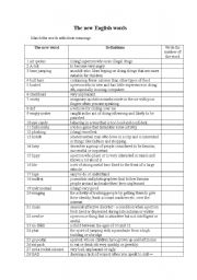 English Worksheet: The new English words